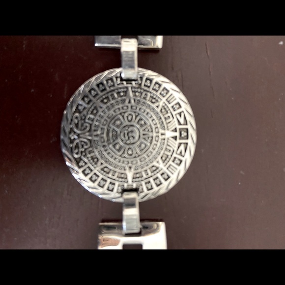 .925 Sterling Silver Aztec Calendar Bracelet - Picture 2 of 3